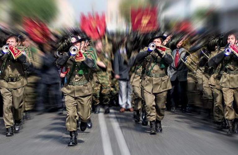 Italian Bersaglieri Corps meet the schools at Italy in Miniatura